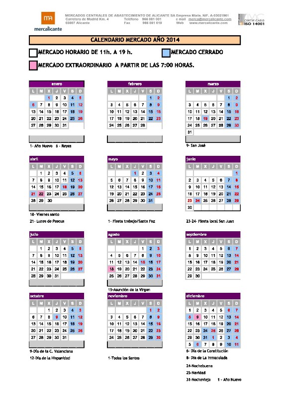 Calendario de Mercalicante